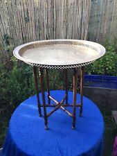Antique/Vintage Persian Benares Folding Table with Galleried Brass Tray Top 21”h