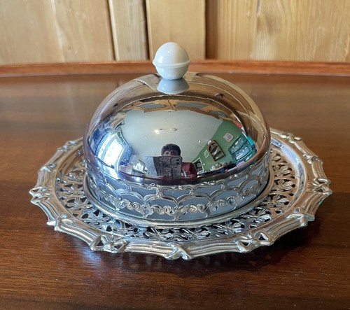 Vintage domed lid silver - lid,