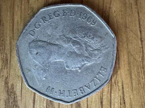 1969 50p coin thick old - coin, –