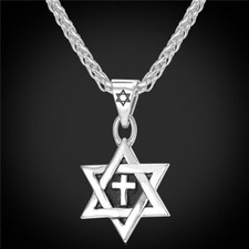 Star Of David Cross Pendant & Necklace Chain Silver Birthday Gift Fashion 1pcs