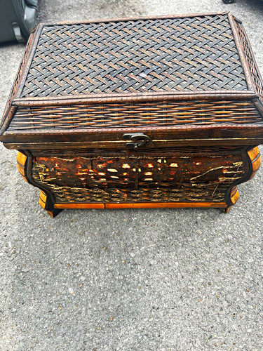 Wicker wood storage chest - storage,
