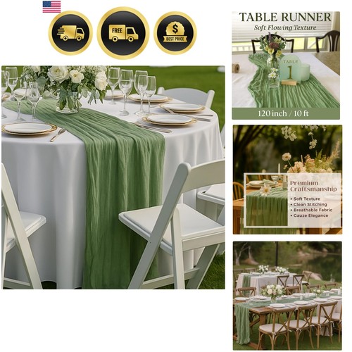 Table runner sage green gauze - table,