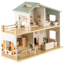 Mias Modern Wooden Doll House 5 Room Playset with Furniture and Accessories