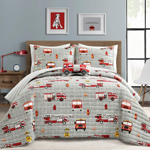 Fire truck twin quilt - truck,