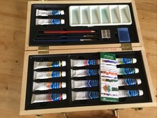 Wooden Reeves Water Colour Paint Box With Paints, Brushes, Palette Pencil ++