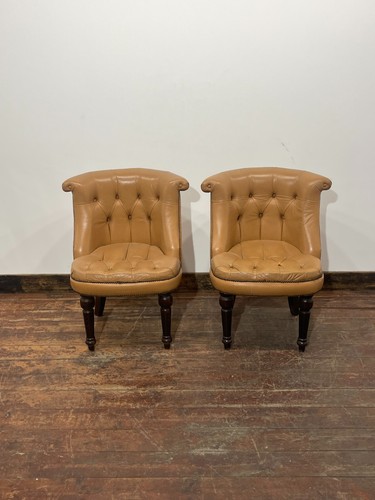 Pair tan buttoned leather - pair,