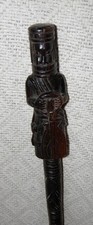 Antique Ebony Walking Stick / Cane - Carved Top African Benin Warrior Eben Sword