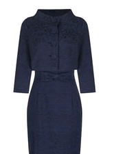 Lindy Bop Navy Blue Maybelle Jacquard Dress & Jacket UK 18 Fit UK 16 