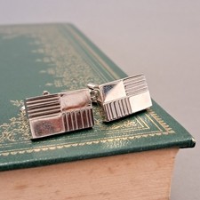 Rectangle Vintage cufflinks Silver plate line engraved design LL-318