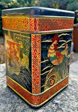 Rare 1920's Antique Vintage Cockerel Tea Cannister Caddy Tin Kitchen Storage 10"