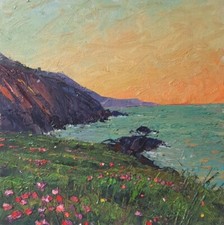 North Devon Coast Sunset, oil painting 