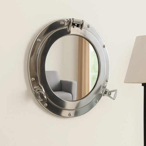 Silver metal porthole mirror - silver,