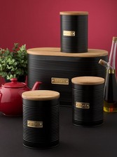 Typhoon Living Kitchen Tea Coffee Sugar, Bread Bin, Pasta Storage Tins - Black