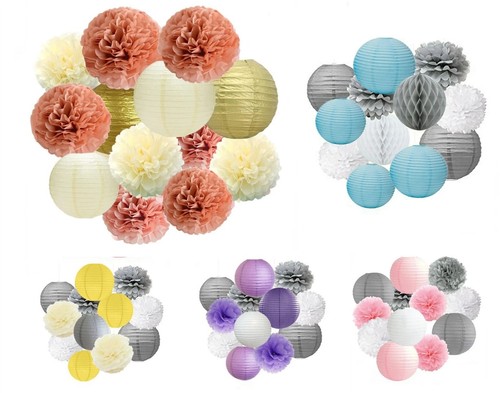 Mixed paper lantern tissue pom - paper,