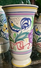 Poole Pottery Vintage Hand Painted Rooster Canary Floral 8 1/4” Vase England EUC