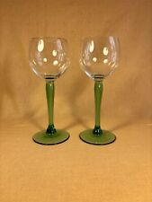 Pair Of Vintage Green Stemmed Hock Wine Glasses