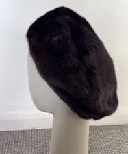 Vintage Women’s Dark Brown Real Mink Fur Beret Hat 1960s 1970s pillbox Lined