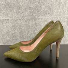 Pura Lopez Women's Pumps Olive Green Suede Calf Hair Pointed Toe Size 9.5 / 40