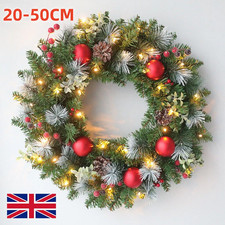20-50CM LED Christmas Wreath with Lights Front Door Wreath Garland Hanging Decor