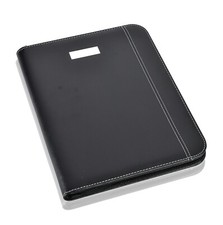 Arpan Black Leather A4 Zipped Conference Folder/Portfolio with Calculator & Pad