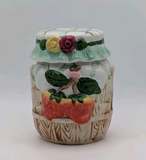 Vintage Ceramic Jam Jar Trinket Box Strawberry Rose Basket Design Cottage Core?
