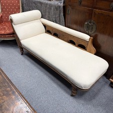 Quality Victorian Antique Solid Oak & Carved Chaise Longue Day Bed
