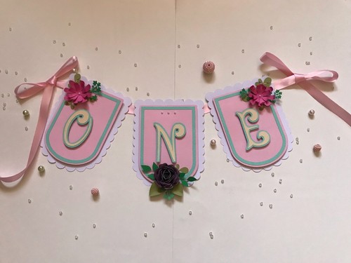 First birthday floral banner - first,