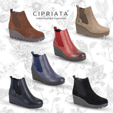 Ladies Cipriata Wedge Boots Zip Gusset Leather Chelsea Womens Comfort Shoe