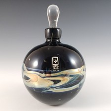SIGNED & LABELLED Mdina 'Black & Silver' Maltese Glass Perfume Bottle