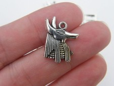 8 Anubis Egyptian head charms antique silver tone WT74