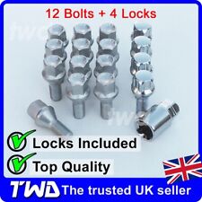 16x TAPERED WHEEL BOLTS + LOCKS FOR PEUGOET WITH AFTERMARKET ALLOYS (M12X1.25)
