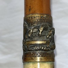 Large Antique Hunting Crop. Malacca With Decorative Band. 19th C. Foxhunting.