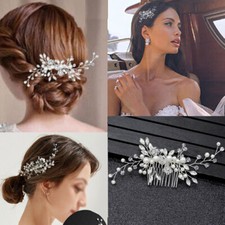 Flower Wedding Bridal Hair Accessories Comb Clips Piece Crystal Diamante Pearl