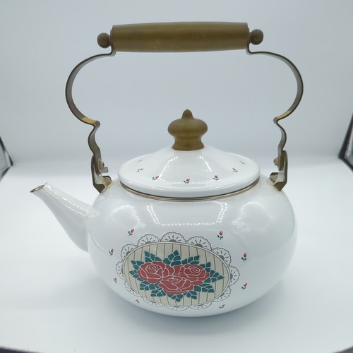 Vintage white enamel kettle - vintage,