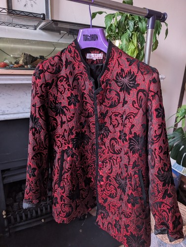 Red black brocade mandarin - red,