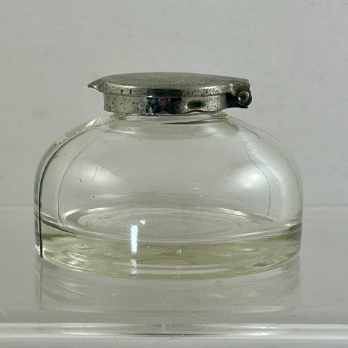 Heavy glass lidded inkwell - glass,
