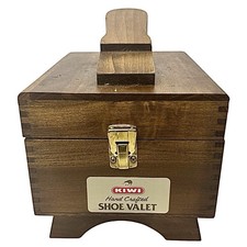 Vintage KIWI Oak Shoe Shine Box Handcrafted Wood Valet USA 1980s Original