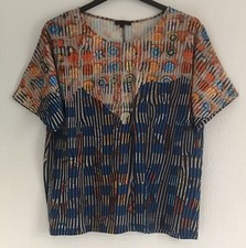 AVENTURES DES TOILES Wearable Art Top Size 40 Cotton Elastane Orange & Turquoise