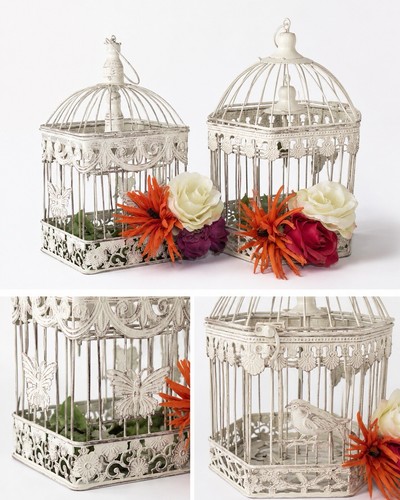 Pair shabby chic metal bird - chic,