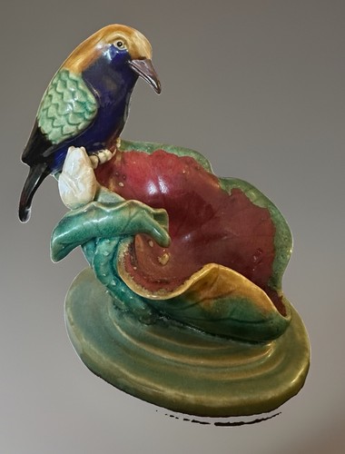 Antique majolica bird - antique, perched