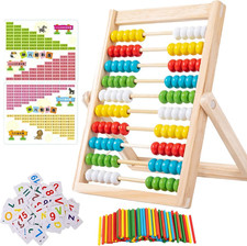 Abacus for Kids 3-7 Years - Wooden Counting Toy with 100 Sticks, 48 Number Cards