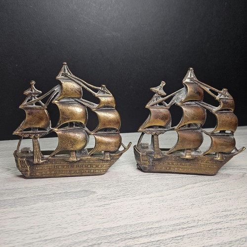 Vintage brass bookends sailing - brass,