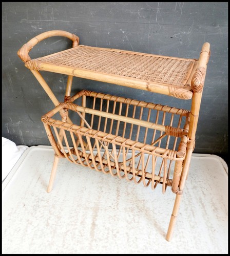 Vintage bamboo side table - side,