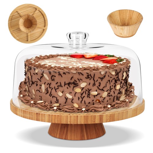 Wooden cake stand with - , dome