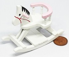 Dolls House Rocking Horse Pink And White Wooden 1:12 Scale Nursery Toy 20 tumdee
