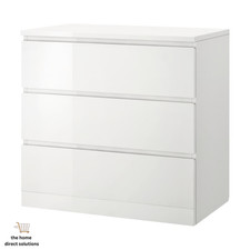 New IKEA MALM Chest of Drawers 3 Drawer Storage Unit High-gloss White 80x78 cm