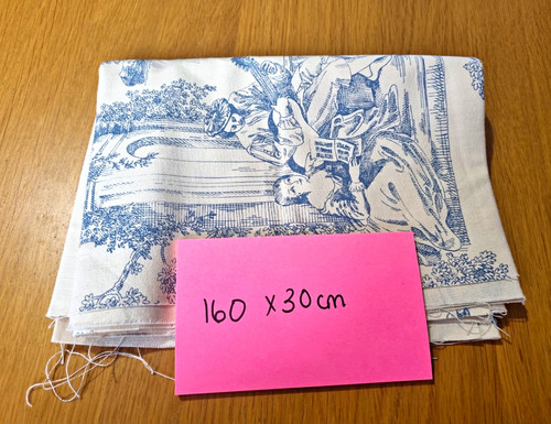 Blue cream print fabric piece - cream,