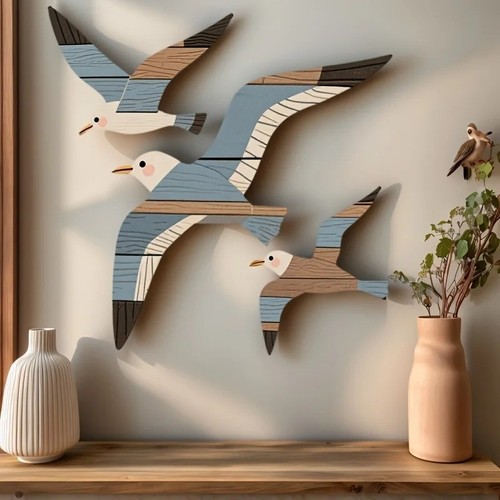 3pcs wooden seagull wall decor - seagull,