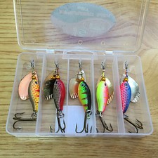 5 Spinners in pocket lure box