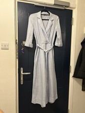 Jaeger 100% Linen Belted  Roll Tab Sleeves Wide Leg Jumpsuit Size 8